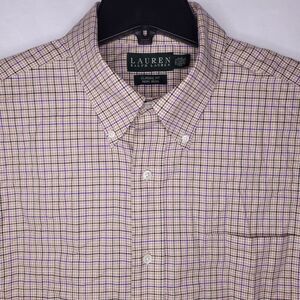 Lauren Ralph Lauren Dress Shirt Mens 17.5 Check Brown Classic Fit Non Iron 32/33